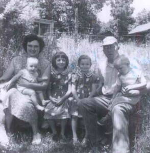 Mom and Dad and the oldest four kids. Donner Addition, Sheridan, Wyoming 1959